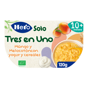 Comprar Tres en uno puré de mango y melocotón con yogur y cereales con  trocitos ecológico tarrina 120 g desde 10 meses · HERO SOLO · Supermercado  Supermercado Hipercor